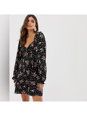 ASOS sweetheart babydoll mini swing dress in floral print size 2